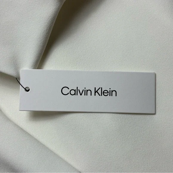 NWT Calvin Klein Bishop Puff Sleeve V-Neck Scuba-Crepe Sheath Dress 10 Ivory - Picture 13 of 14